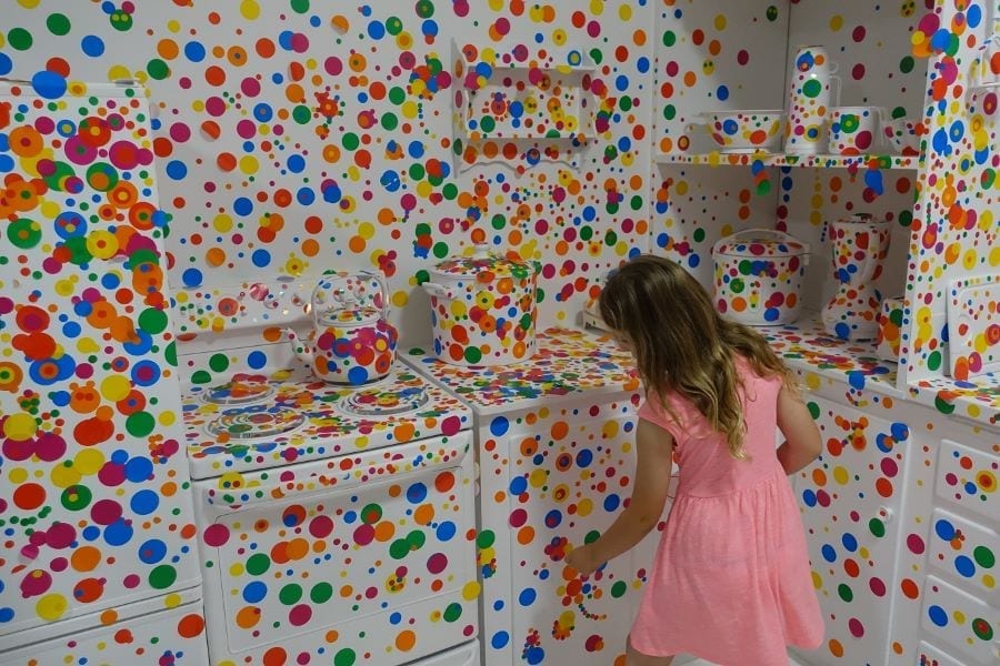 Picture by Auckland for Kids: Joining the dots in The Obliteration Room by Yayoi Kusama at Auckland Art Gallery