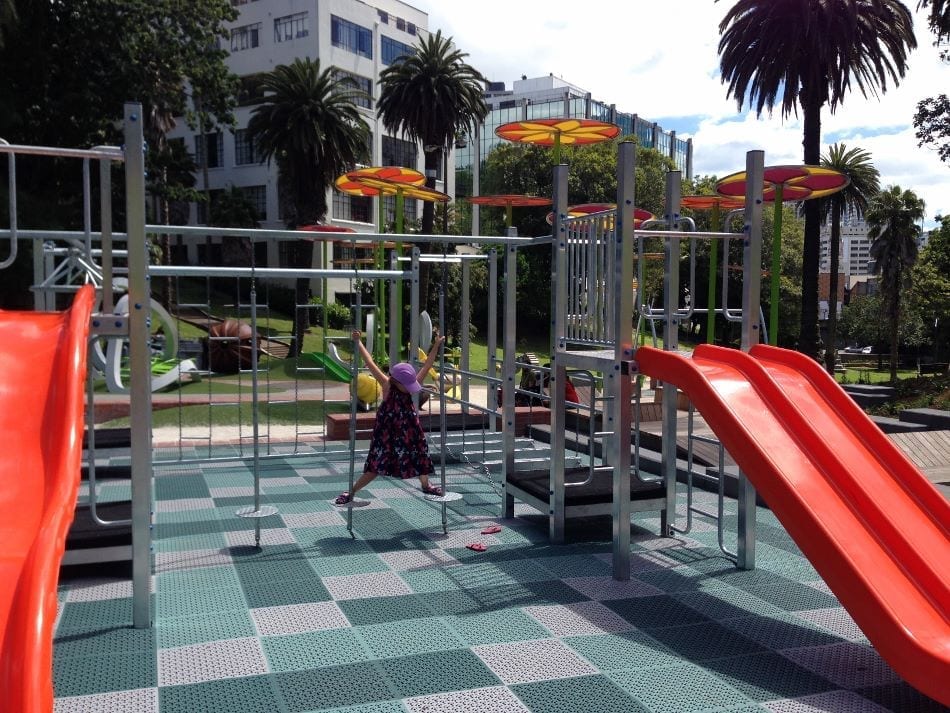 Slides and climbing equipment at Myers Park Playground | | Photo by Auckland for Kids