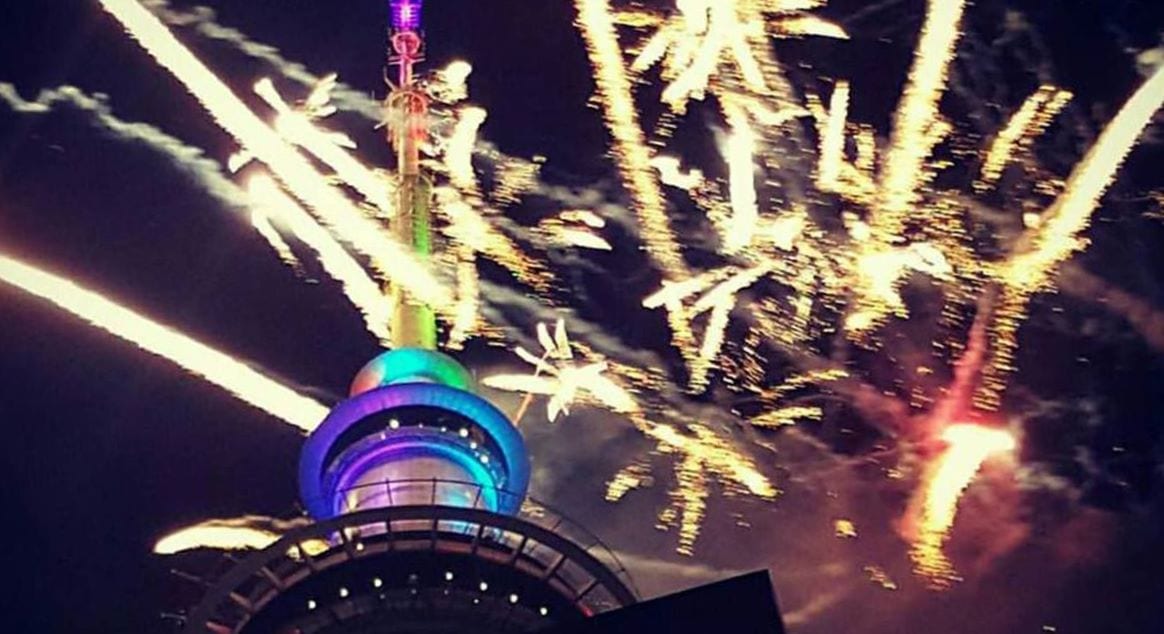 New Years Eve fireworks at Sky Tower, Auckland, New Zealand