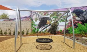 Fantail and Tui Mural at Lysander Reserve Playground (photo credit John Gillion)