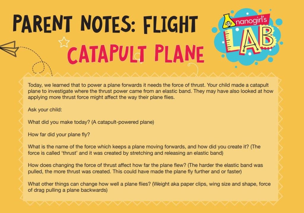 Nanogirl Lab's Parent's notes catapult flights