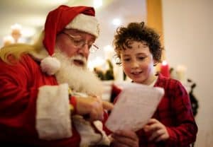 Santa reading a child’s Christmas letter together