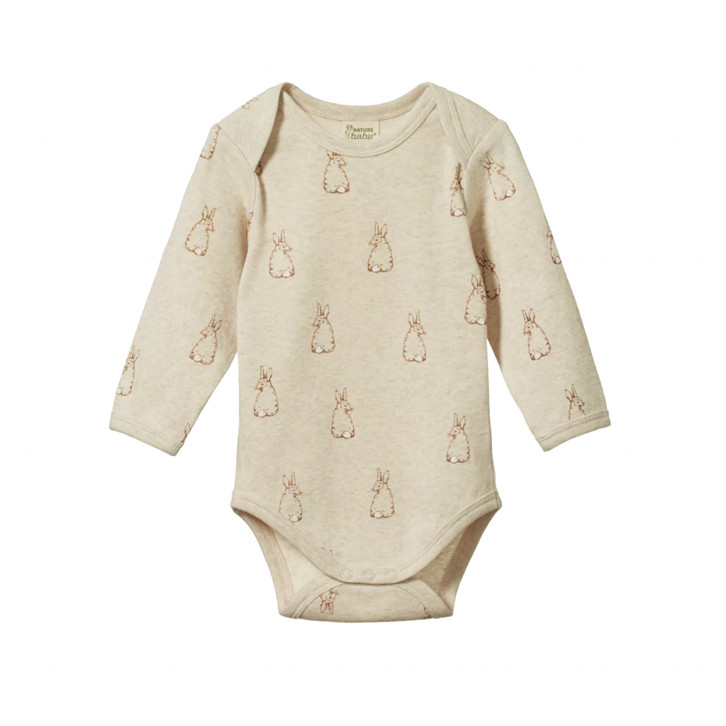 Nature baby bodysuit with bunnies