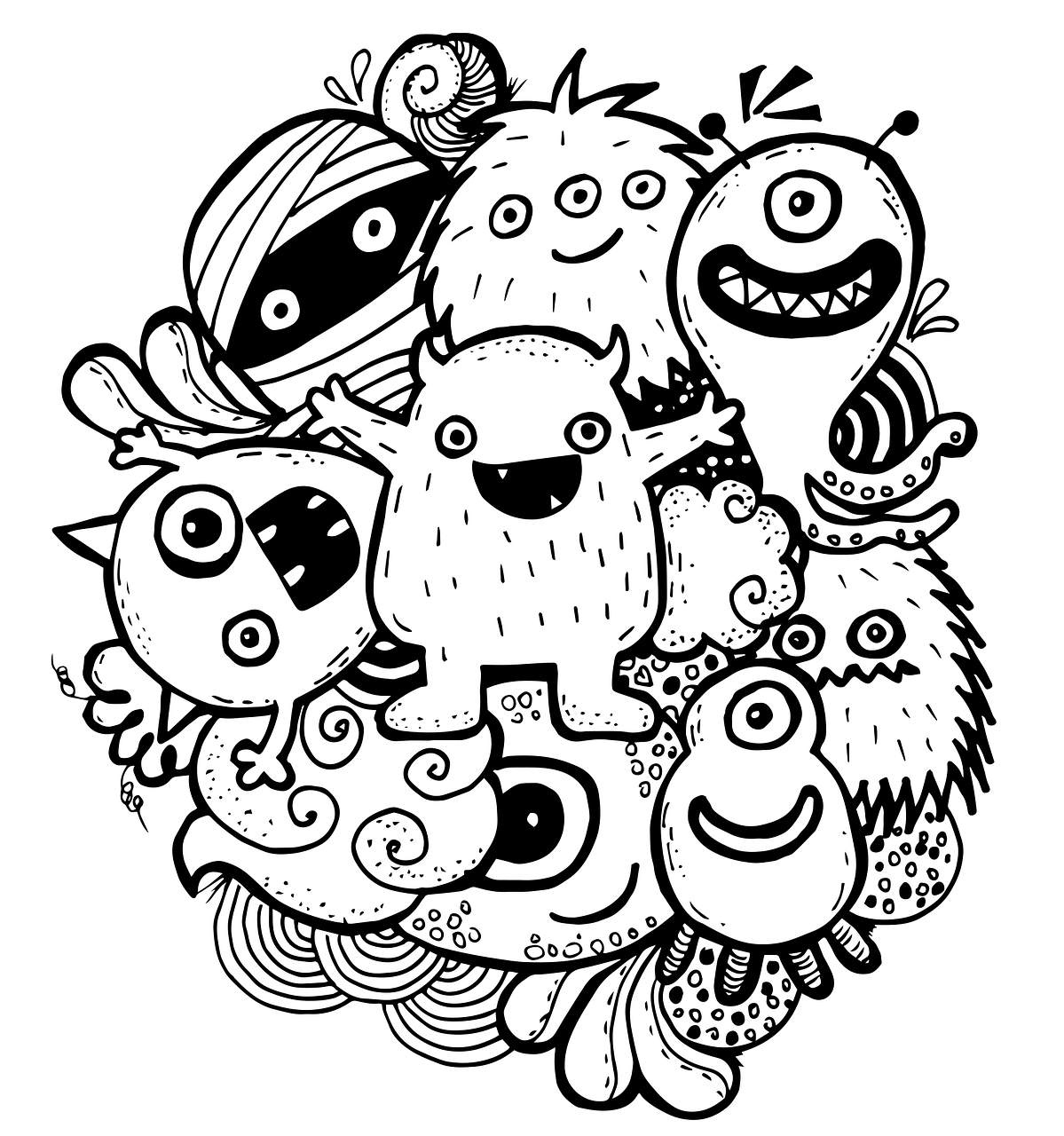 Halloween monsters colouring page