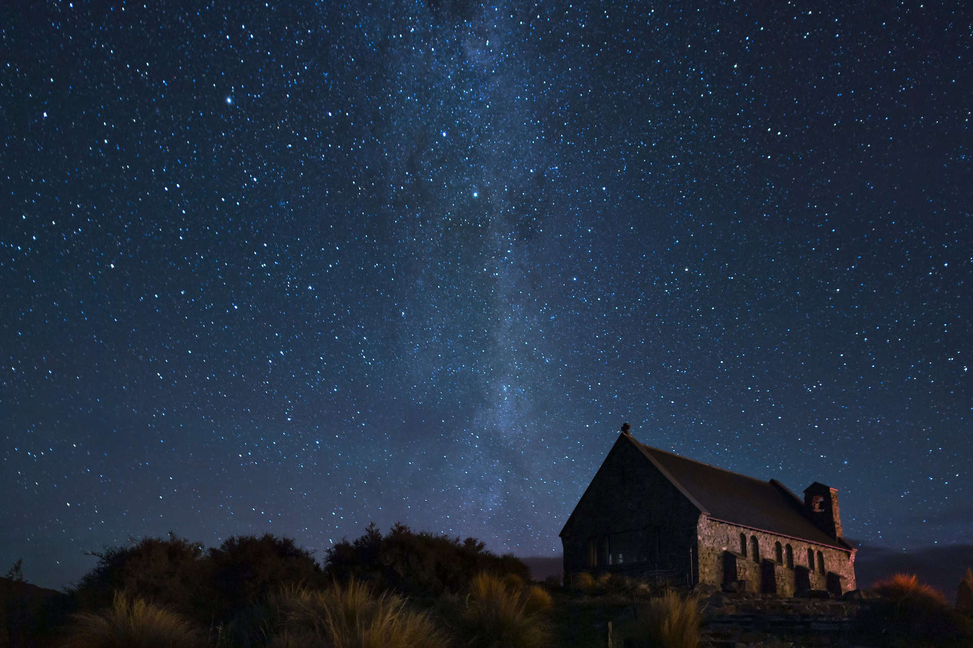 Stars above the Church of the Good Shepherd in Lake Tekapo, NZ
