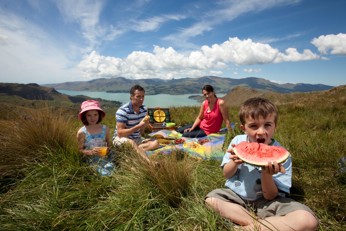 Family picnic on the Port Hills of Christchurch