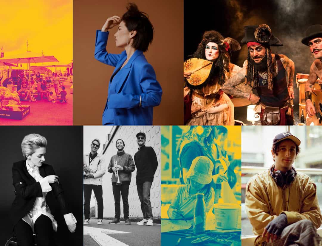 Collage of artists, performers and children’s activities featured in Downtown Days 2025 holiday festival in Auckland