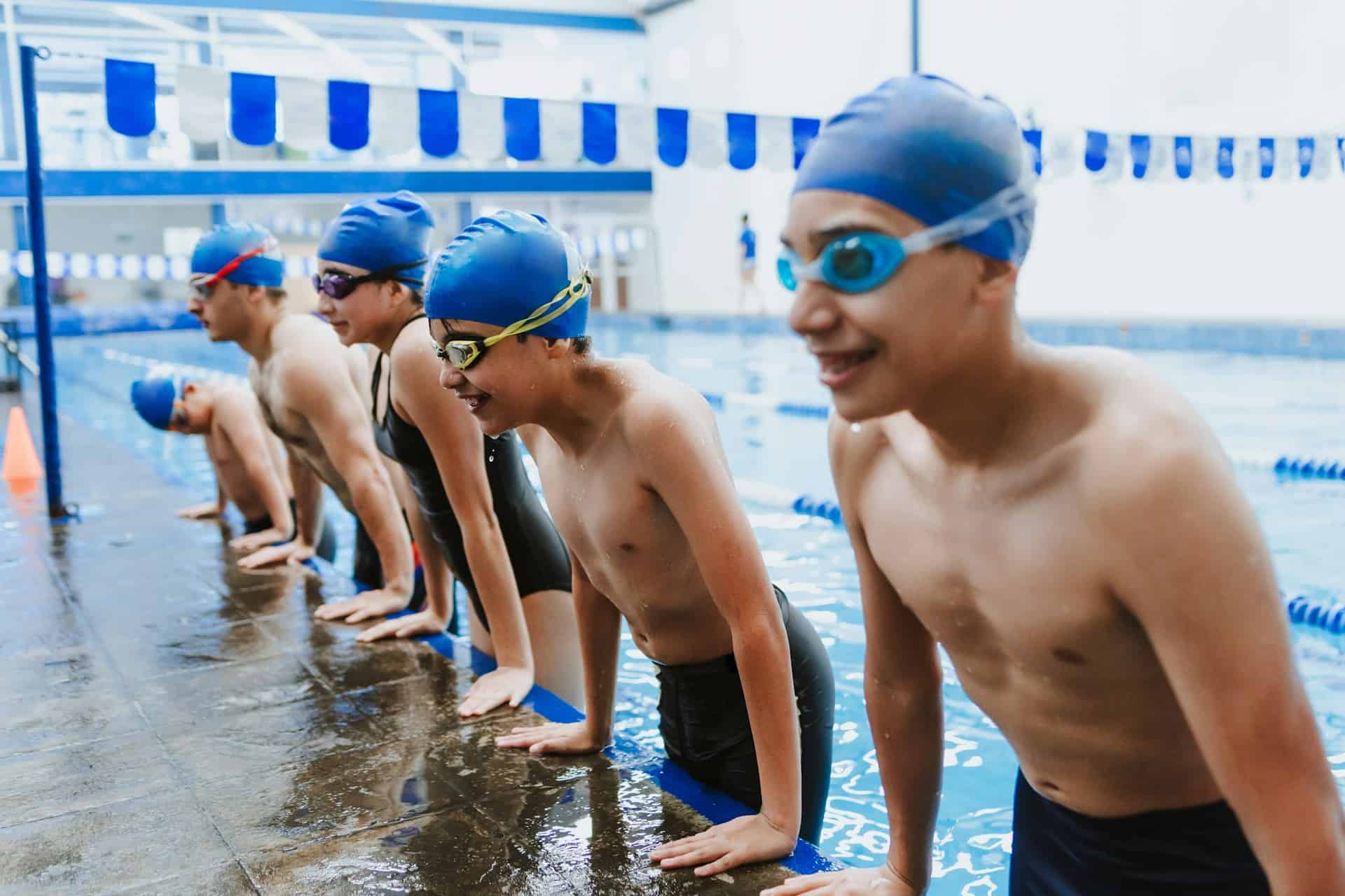 Children's swimming class at a swimming pool