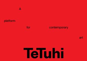 Red Te Tuhi logo with black text reading “A platform for contemporary art” and “Te Tuhi” in bold
