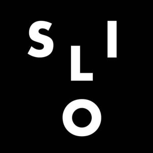 Silo Theatre black and white logo with stylised letters arranged vertically.