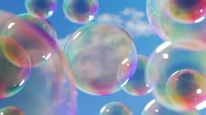 Colourful soap bubbles floating in the air during a family activity